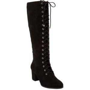 Black lace-up Blaine wide calf boot